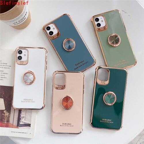 Luxury Electroplated Soft Silicone Case For iPhone 12 Mini 11 Pro Max XS X XR 8 6 S 7 Plus SE Phone Stand Ring Holder Back Cover