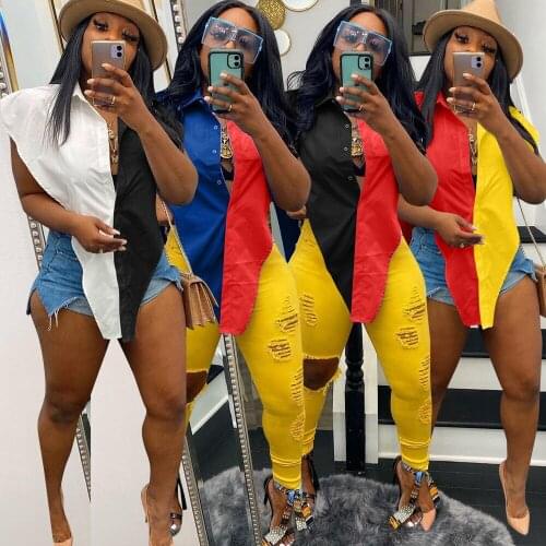 Sexy Summer Fashion Ladies Casual Lapel Shirt Tops Sleeveless Loose Side Hollow Out Shirt Elegant Womens Clothing