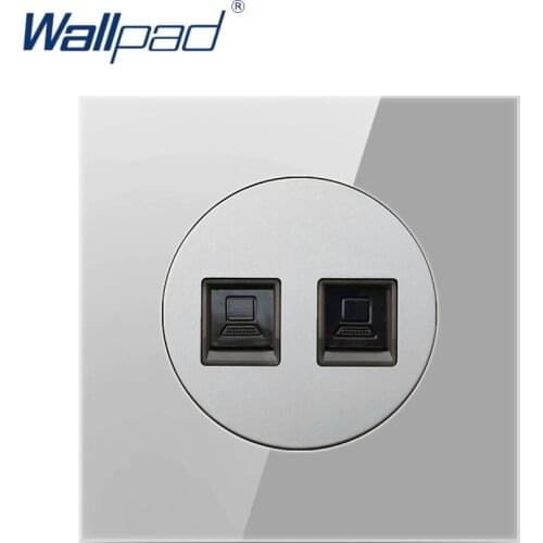 Wallpad 2 Double Data Internet Ethernet RJ45 CAT6 Computer Socket Grey Tempered Crystal Glass Panel Wall Weak Power Outlet