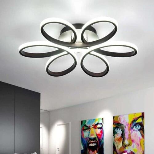 Modern LED Flower Chandelier Gold Black White Minimalist Metal Ring Ceiling Light for Kitchen Dining Tables Bedroom Home Decor