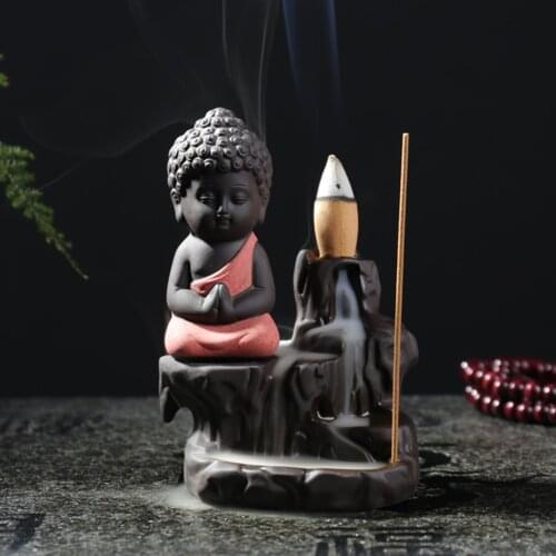 The Little Monk Censer Buddha Incense Holder Backflow Incense Burner +20PCS Waterfall Aroma Fragrance Cones Home Decor Gift NEW