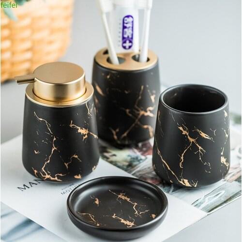 Bathroom Wash Set Home Soap Dispenser Mouthwash Cup Soap Dish Toothbrush Holder Marbled Pattern Ceramic Bath Accessory Suit