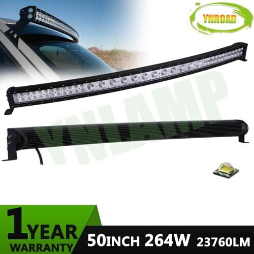 YNROAD 50inch 264W Curved Hybrid LED Work Light Bar Spot Flood Combo Beam SUV ATV 4x4 Truck 4WD mixed row 23760LM