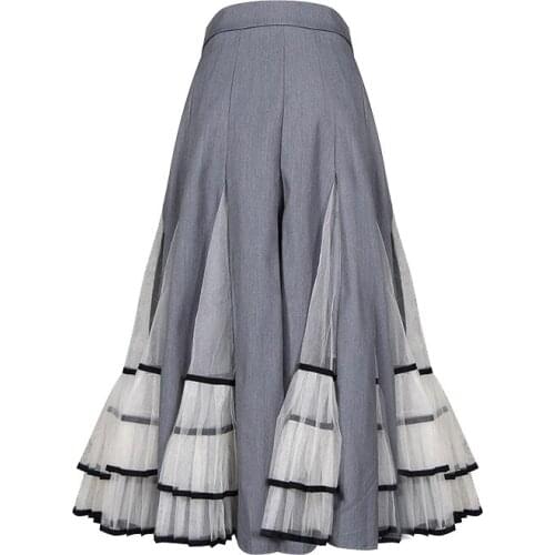 2020 Women new Hit Color Patchwork Mesh Womens Skirts High Waist Ruffle Pleated Female Skirt