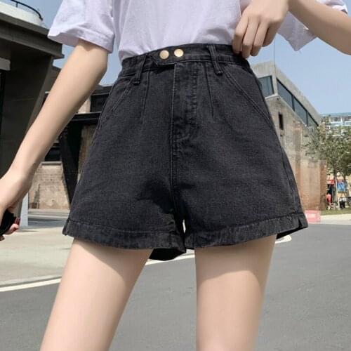 Elastic Waist Denim Shorts Women High Waist Solid Pocket Female Black Blue Jean Shorts 2020 Summer Fashion Casual Woman Shorts