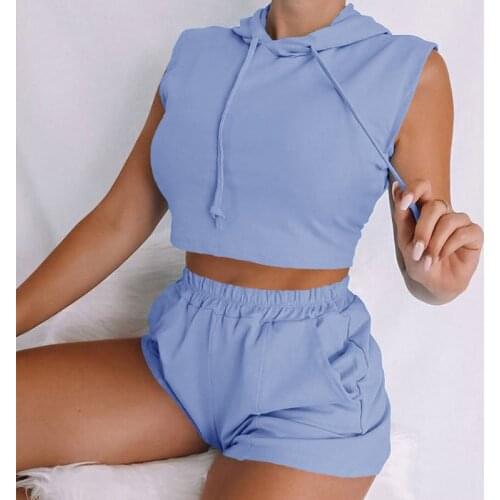 Womens Tracksuit Set Drawstring Pocket Mini Hoodies and Shorts Suit Female Hooded 2021 Summer Casual Ladies Sets Tracksuits