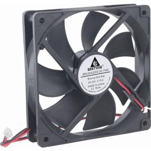 100 Pcs Gdstime 12cm 0.15A Ball Bearing 120mm x 25mm 24 Volt DC Brushless PC Case Cooling Fan 24V 120mm*120mm*25mm 12025 2Pin