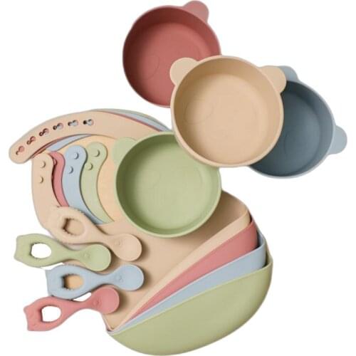 3 Pc/set Silicone Bib Bowl Feeding Set Waterproof Self-Feeding Antislip Crockery BPA Free Portable Tableware for Children
