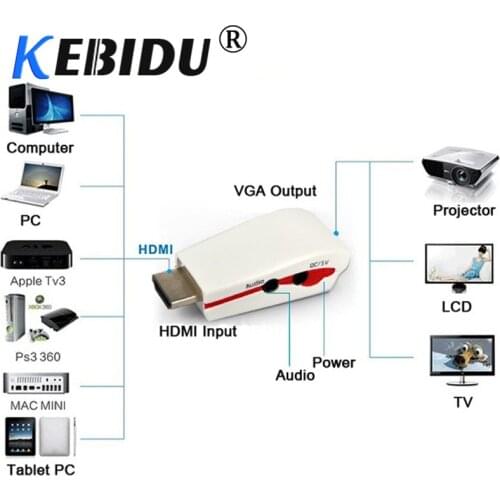 Kebidu VGA Adapter Male to Female Conversion Connector 1080P HDMI-compatible for Tablet Laptop HDTV DVD with 3.5mm audio