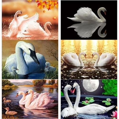 New 5D DIY Swan Lake Diamond Painting Full Square Round Drill Swan Diamond Embroidery Animal Rhinestones Crafts Home Decor Gift