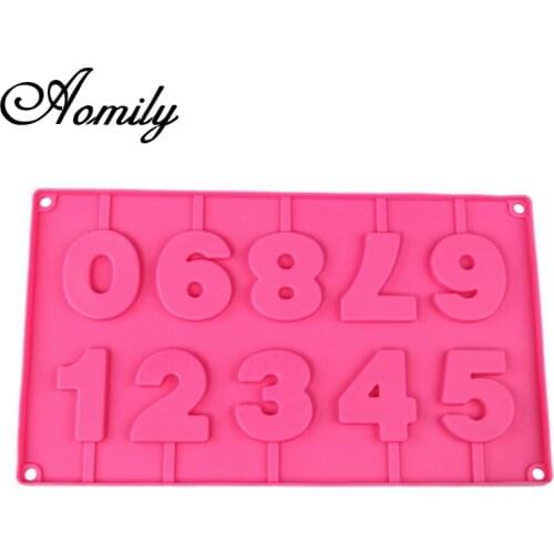 Aomily 3D Lollipop 0-9 Numbers Mold DIY Bakeware Silicone Handmade Pop Sucker Sticks Lolly Candy Chocolate Mold With Stick Shape