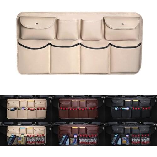 Car Rear Seat Back Storage Bag PU Leather Car Trunk Organizer Multi Hanging Nets Pocket Auto Stowing Tidying
