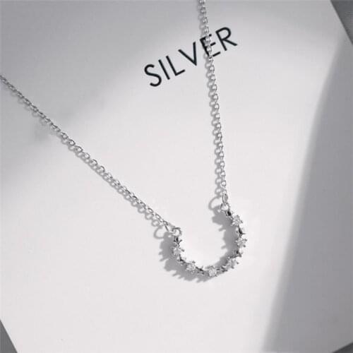 Sole Memory Shiny Delicate Semicircle Crescent 925 Sterling Silver Clavicle Chain Female Necklace SNE512