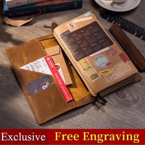 Vintage Travelers Notebook Genuine Leather Diary Journal Planner Sketchbook Agenda DIY Refill Paper Planner Birthday Gift