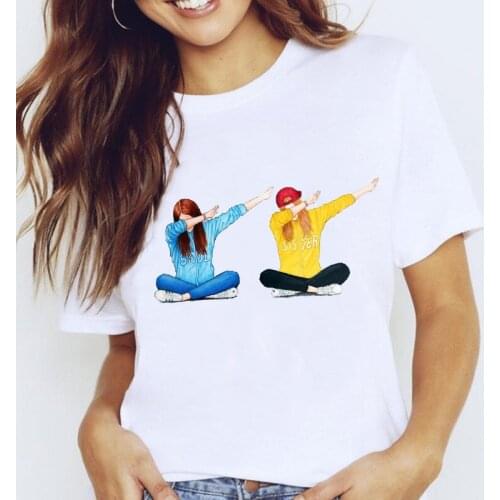 Women Graphic Floral Sister Friends Sweet Girl Cartoon Spring Summer Lady Clothes Tops Clothing Tees Print Female Tshirt T-Shirt