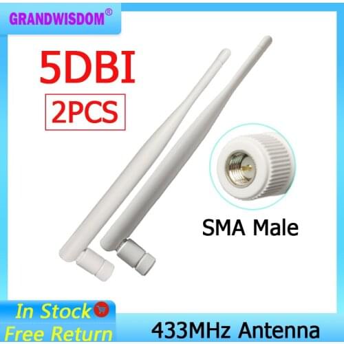 2pcs 433Mhz Antenna 5dbi GSM 433 MHz SMA Male Connector antena 433m Rubber Aerial Wireless Repeater for watermeter antenne