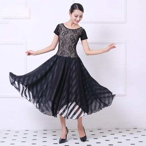 Customized women fashion black short sleeves Modern dance costumes sexy waltz dress long ballroom dance dress