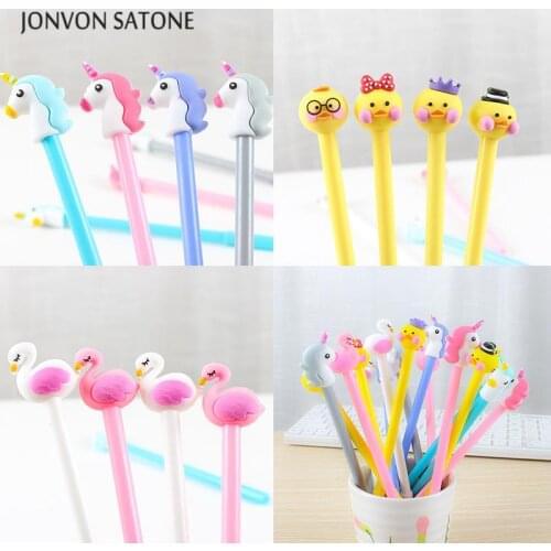 Jonvon Satone 16 Pcs Duck Unicorn Flamingo Gel Stationery Pen Cartoon Animal Neutral Pen Office Stationery Student Supplies Pens