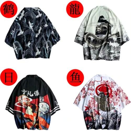 Samurai Crane Japanese Style Kimono Haori Men Women Cardigan Chinese Dragon Traditional Japanese Clothing Asian Clothes