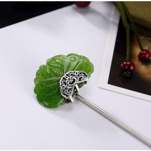925 Sterling Silver Chinese Green Jade Hair Stick Accesories For Women Jewelry Hair Sticks Hanfu Accessory As One Wishs Vintage