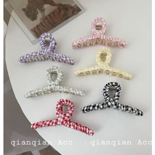 Plaid ins hairpin grasping clip girl Korean net red top clip simple bangs clip back head hairpin side clip