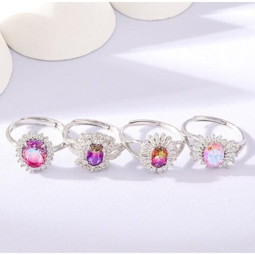 MLKENLY Colorful micro-inlaid tourmaline ring 925 silver ring female fashion temperament design personality luxury jewelry