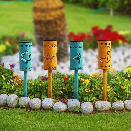 Wrought iron solar lawn lamp outdoor waterproof garden courtyard hollow colorful decorative landscape lamp