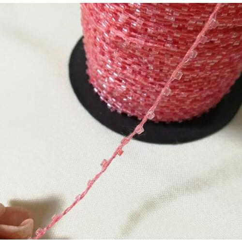 1M Latest Lace Fabric Crystal Beads Trims Beaded Trim Red Bead Fabric Sequin Sewing Applique Trimmings For Dresses Decoration