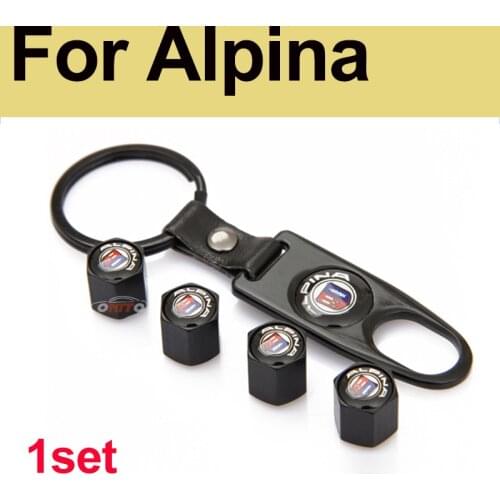 1set for Alpina Emblem Leather Black Metal Car Tire Valve Cap Tyre Air Stems Caps Auto Cover for E60 E90 F10 F30 F15 X3 X4