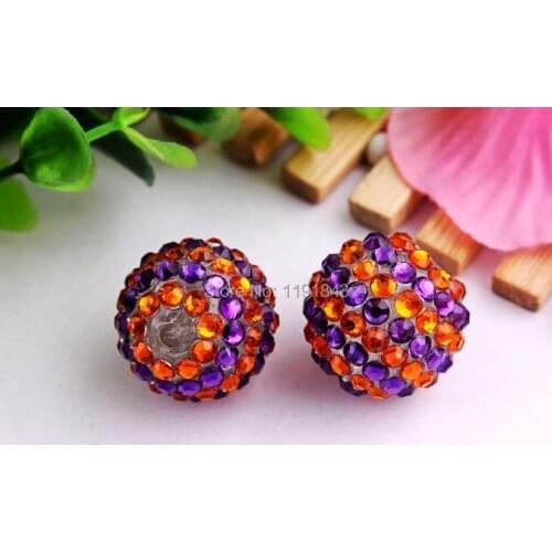 Kwoi vita Free shipping 20mm 100pcs/lot purple/orange color Chunky Resin Rhinestone Beads Ball for Kids Girls Jewelry Making