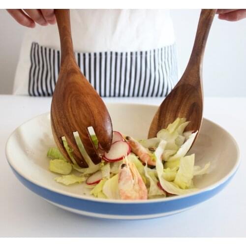 Natural Teak Rice Spoon Non-stick Soup Unpainted Wooden Salad Spoon Stirring Fork Wooden Utensils Tableware