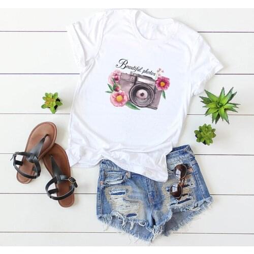 90s and 80s camera graphic printing fashion casual 100% cotton t-shirt womens t-shirt womens blouse top graphic t-shirt