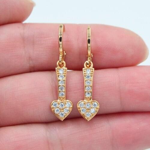 Fashion Gold Color Clear CZ Zircon Love Heart Earrings for Women