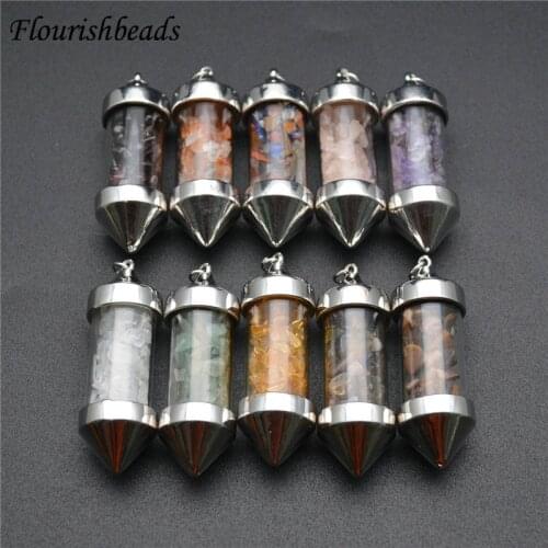 Multi Natural Stone Chips Beads Bullet Shape Both Ends Cusp Pendant Fit Necklace Jewerly Making 10 Pc Per Lot