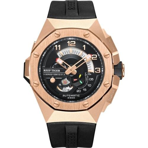 Reef Tiger Men Automatic Watch,Luxury Mens Watches 10Bar Waterproof Self Wind Mechanical Wristwatch Sekelton Luminous Sapphire