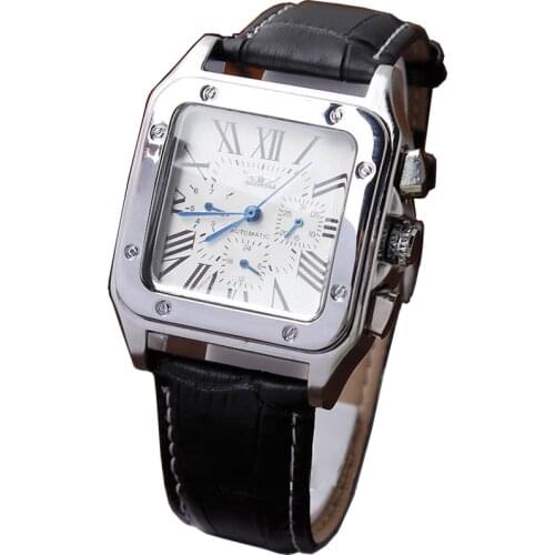 Men Automatic Mechanical Watch Simple Black White Leather Skeleton Watches Self Winding Male Reloj Classy Male Heren Horloge