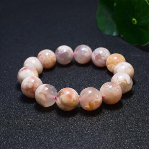 Natural Cherry Blossom Agate Stone Round Bead Bracelet Charm Crystal Gem Elastic Jewelry Men and Women Yoga Healing Bracelet