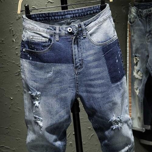 2021 New Fashion Casual Slim Ripped Jeans Men Skinny Jeans Ankle-Length Streetwear Distressed Jeans Denim Trousers Male Clothes