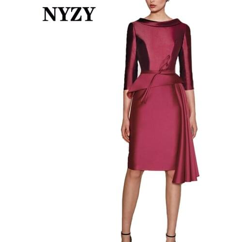 NYZY M359 Elegant Satin Burgundy Short Mother of the Bride Dresses 2021 Party Dress Cocktail vestidos formales