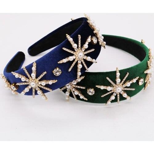 Trend Luxury Baroque Crown Crystal Star Hairband Pearl Headband Headdress For Women Bridal Headpiece Wedding Hair Jewelry Gift