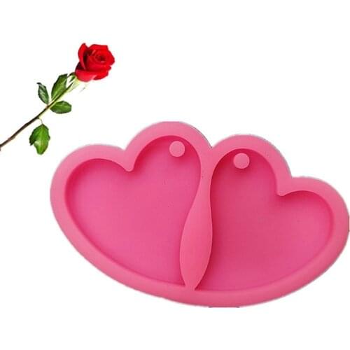 Heart-to-Heart Earrings Epoxy Resin Mold Keychain Jewelry Casting Silicone Mould B03B