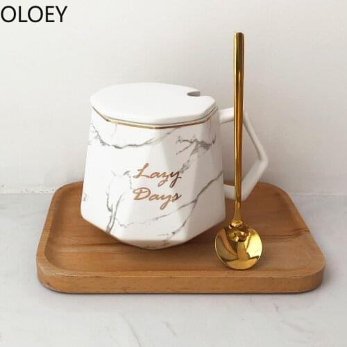 Nordic Luxury Coffee Mug Ceramic with Travel Enamel Cute Mug Tazas Para Cafe Gift Box Hot Cover Spoon Couple Water Cup Funny Mug