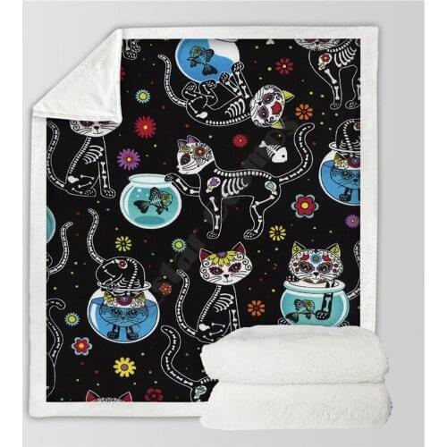 Horror Cat Halloween Fleece Blanket 3D full printed Wearable Blanket Adults For Kids Warm Sherpa Blanket 03