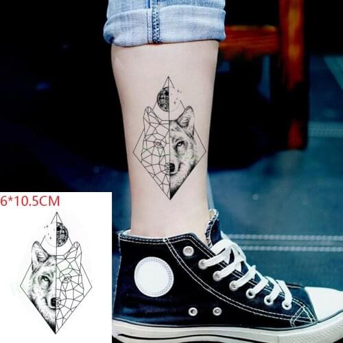 Waterproof Temporary Tattoo Sticker Wolf Animal Head Moon Geometric Shape Body Art Flash Tattoo Fake Tattoo for Women Men