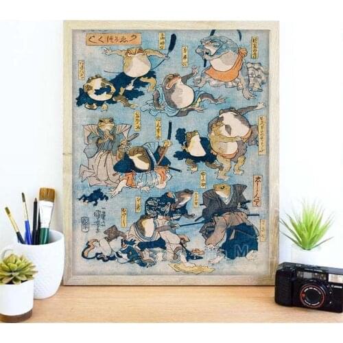 Japanese Frog Print Poster Vintage Wall Art Unique Home Decor Retro Illustration Katana Sword Funny Drawing