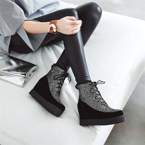 YMECHIC Winter Gothic Punk Glitter Bling Military Combat Boots for Women Buckle Strap Lace Up Platform Creepers Ankle Boot Shoes