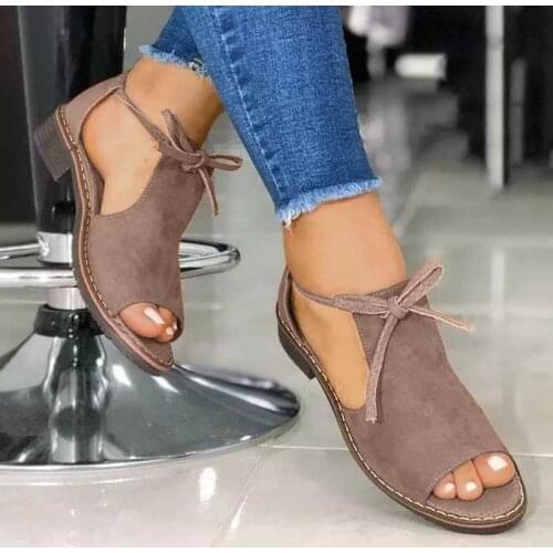 New Womens Shoes High-quality Solid Color Imitation Suede Bow Tie Flat-heel Comfortable Fashion Casual All-match Sandals 1KB100