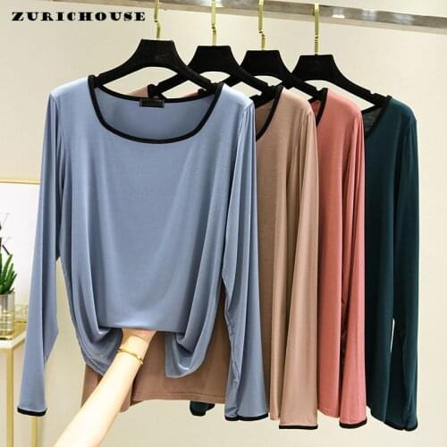 ZURICHOUSE 2021 Basic T Shirt Women Fashion Loose Plus Size Spring Summer Hit Color Long Sleeve O-neck Tee Tops Female