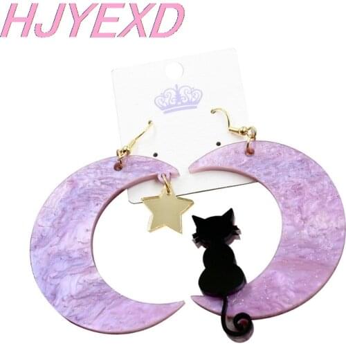 1pair) HP053-Cat Moon Earring Acrylic Jewelry-Cat Themed Girl Gift Gothic Hypoallergenic Star Cat Moon Dangle Earrings