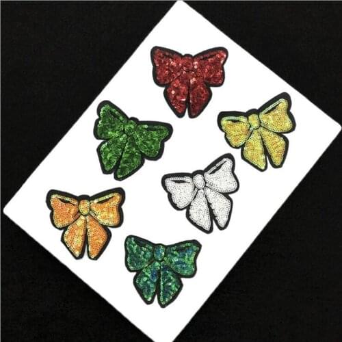 20pcs Bowknot Heat Transfer Glitter Patches For Clothing Iron On Sequined Patch Appliques Garment Badge Jeans Jacket Patchwork